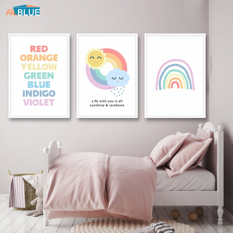 

Rainbow Wall Poster Nordic Style Nursery Wall Art Canvas Painting Kids Decoration Pictures Prints Wall Pictures Baby Room Decor