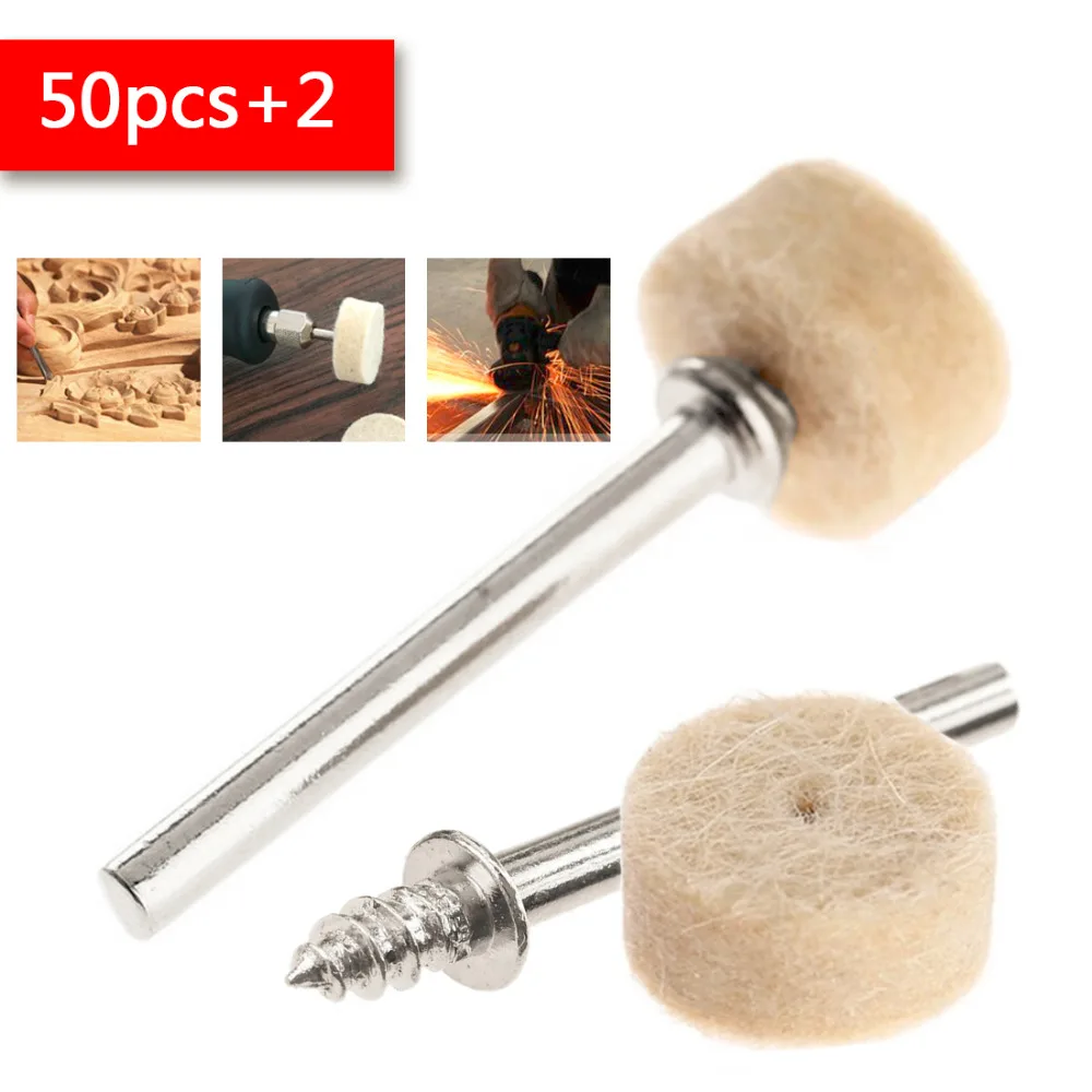 

25mm Wool Felt Polishing Buffing Wheel Grinding Polishing Pad+2Pcs 3.2 mm Shanks for Dremel Rotary Tool Dremel Accessories