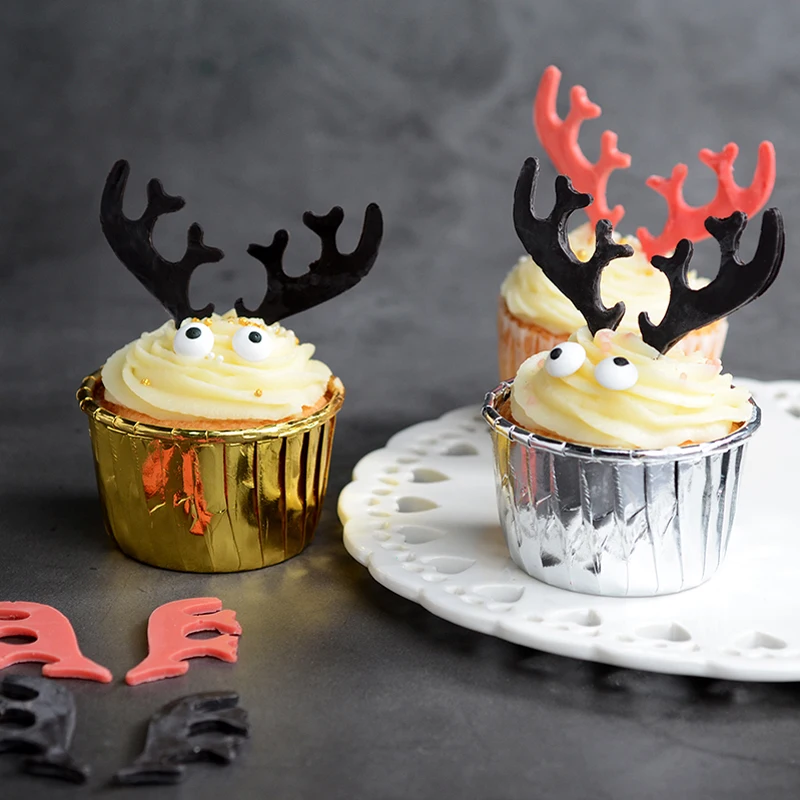 Рождественские оленьи рога силиконовые формы помадка формы украшения торта инструменты шоколад, Gumpaste, Sugarcraft, кухонные аксессуары