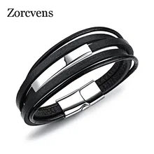 ZORCVENS Мужские украшения панк черный плетеный Geunine кожаный браслет из нержавеющей стали магнитная пряжка модные браслеты