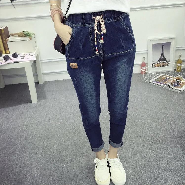 Women Spring Summer Elastic Waist Jeans 2017 Large size