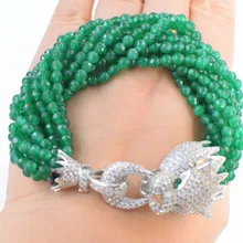 10 рядов зеленый нефрит граненый круглый 4 мм и леопард застежка браслет 8 дюймов FPPJ бусины природа