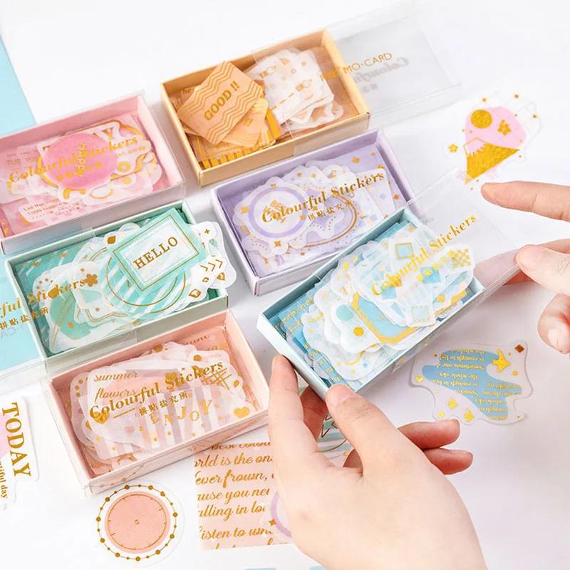 45Pcs Cute Bronzing Stationery Stickers Kawaii Letter Stickers Paper Adhesive Stickers For Girl Scrapbooking Diary Photos Albums
