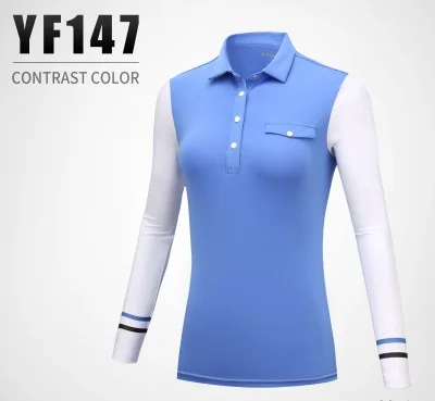 Pgm женская рубашка для гольфа с длинным рукавом теннисная футболка Женская Лоскутная тренировочная спортивная одежда со стоячим воротником Одежда для гольфа D0498 - Цвет: Синий