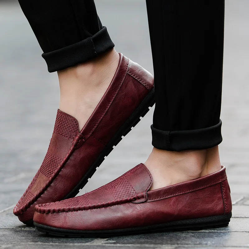 Men Shoes Leather Shoes Man Red Loafers Spring/Autumn New Fashion Casual Shallow Slip-on Breather Luxury Breather Shoes Men