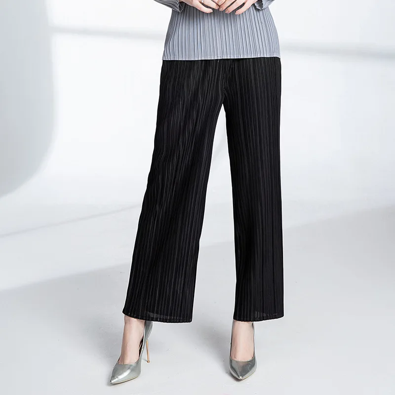 2018 Autumn New Leisure Casual Women Pants Loose Pleated Black Wide Legs Trousers