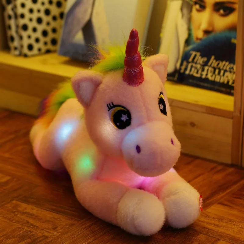 Nooer светодиодный светильник ing Единорог плюшевая игрушка мягкий мигающий Unicornio плюшевая кукла для детей Рождественский подарок на день рождения - Цвет: light purple