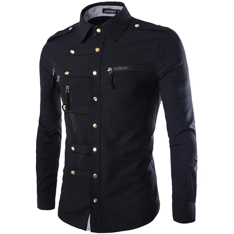 Новая модная мужская рубашка, популярная Повседневная приталенная Однотонная рубашка на молнии, британский стиль, мужская брендовая рубашка с длинным рукавом