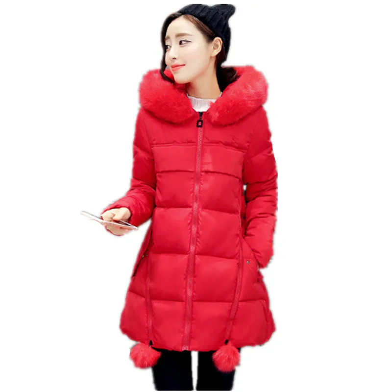 New Women's Winter Parkas Coat Solid Slim Korean Women Plus Size Down Cotton Clothes Hooded Fur Collar Female Long Padded Jacket