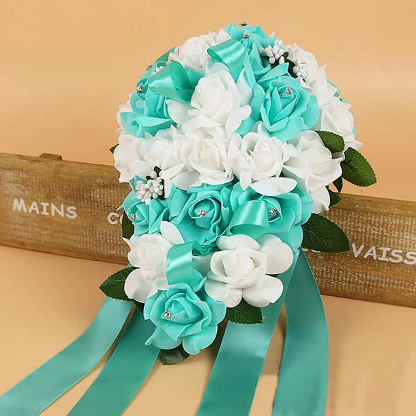 Хрустальные свадебные букеты роза искусственная пена цветок ручной работы в форме капли Свадебный букет Лидер продаж - Цвет: Green