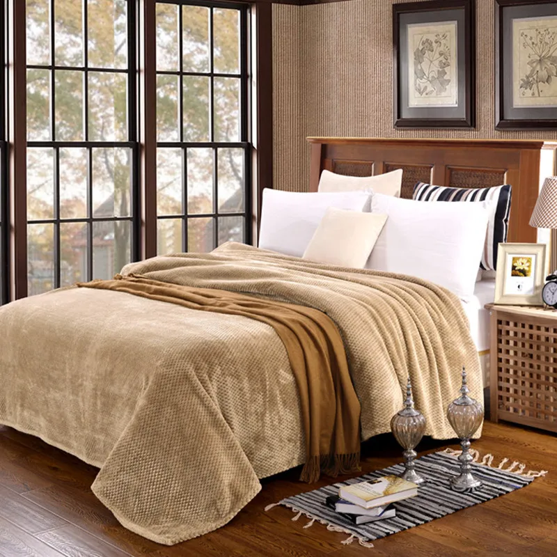 Home textile Fleece Blanket plaid super soft coffee Japanese style