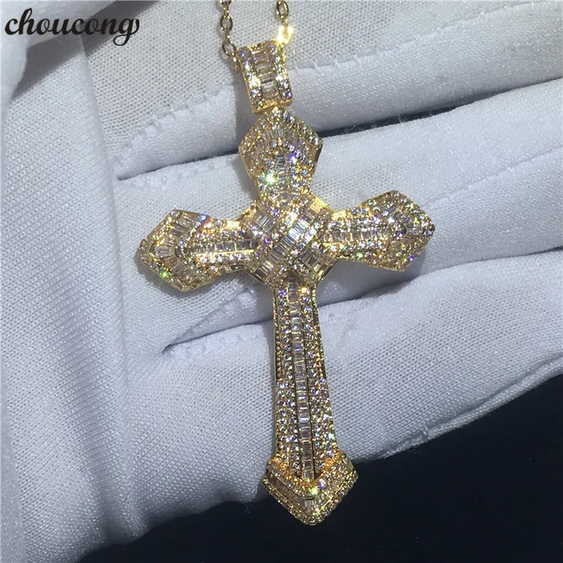 

choucong Fashion Big Cross Pendants AAAAA Cz Gold Filled 925 silver Party Wedding Pendant with Necklaces for Women Men jewelry