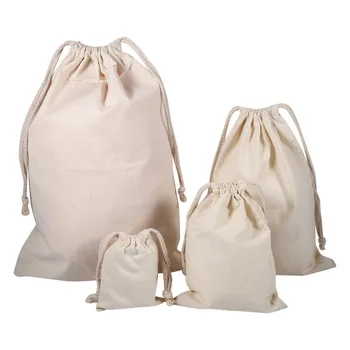 

4 sizes Household Plain Cotton Drawstring Storage Laundry Sack Stuff Bag for Travel Home Use unbleached natural eco-friendly