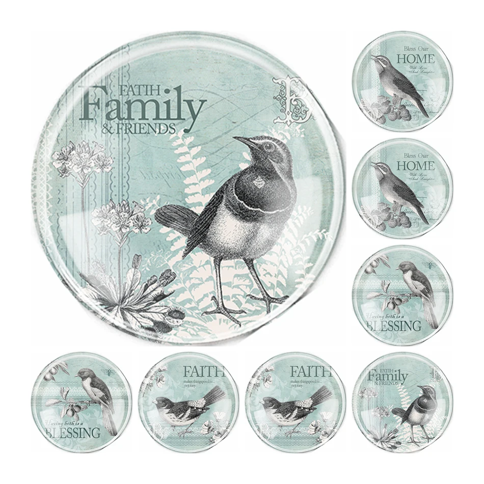 

Handmade 6 Size Glass Birds Flatback Cameo Cabochon Domed DIY Jewelry Charm Photo Pendant Setting