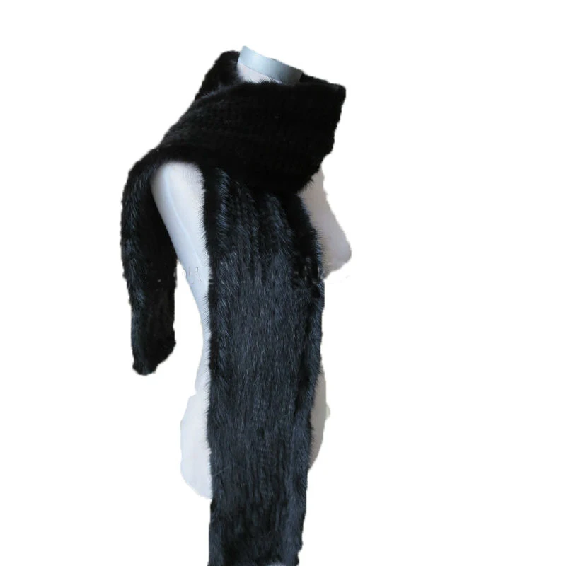 Мужской зимний натуральный мех норки вязанный длинный шарф мужской теплый мягкий шаль Мужской черный