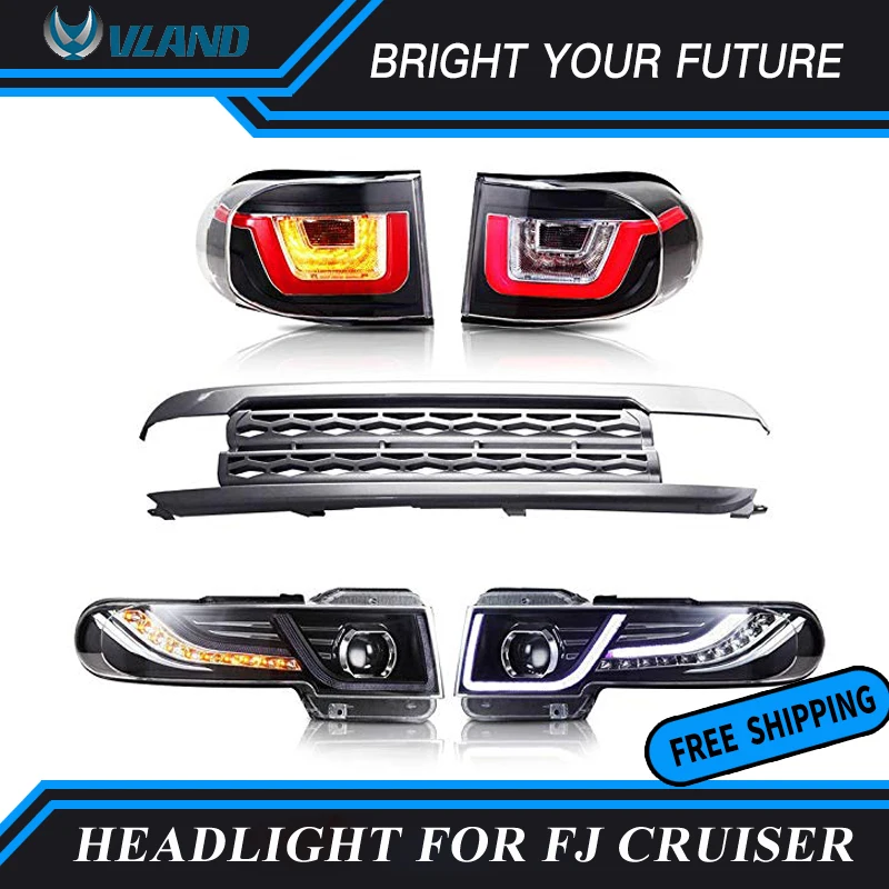 1Pair Car HID Xenon Projector Headlight For Toyota FJ Cruiser Head Lamp 2007-2014 LED Headlight + Tail Light + Grille FJ Cruiser