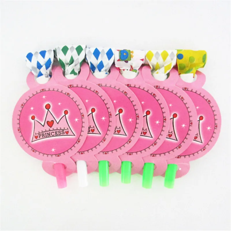 

6pcs Cartoon Crown Funny Whistles Children Birthday Party Decoration Blowing Dragon Blowout Kids Birthday Party Supplies