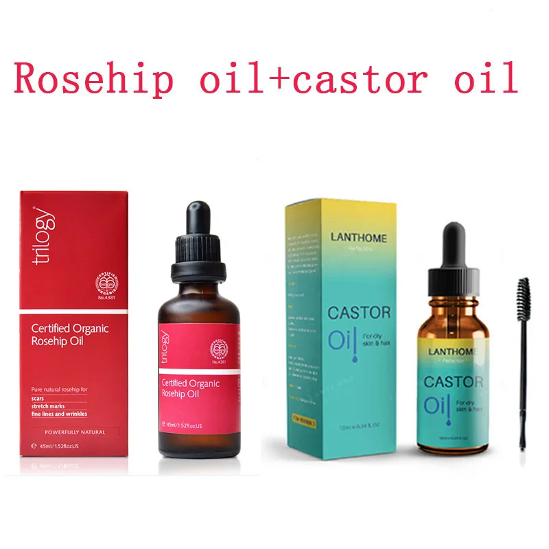

100% Original NewZealand Organic Rosehip Oil for Scars Fine Lines Wrinkles +Pure Castor Oil Prevent Skin Aging for Dry Skin