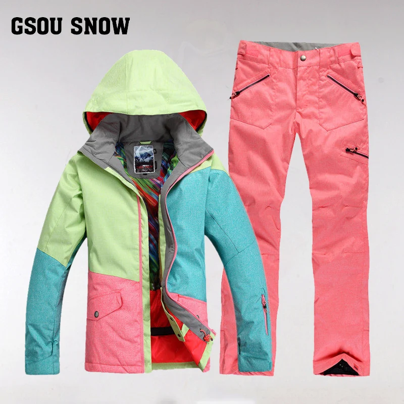 

GSOU SNOW Brand Ski Suit Women Waterproof Ski Jacket Snowboard Pants Winter Mountain Skiing Suit Female Outdoor Sport Clothing
