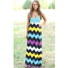 AKENA Women Dresses Sexy Wave Stripes Bohemian Long Dress Summer Beach Boho Sleeveless Maxi Dress Feminine S M L XL