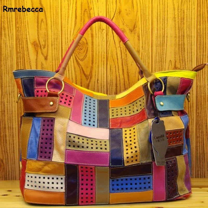 

Bohemian bags for women genuine leather panelled casual tote large capacity patchwork handbags vintage retro shoulder bags bolso