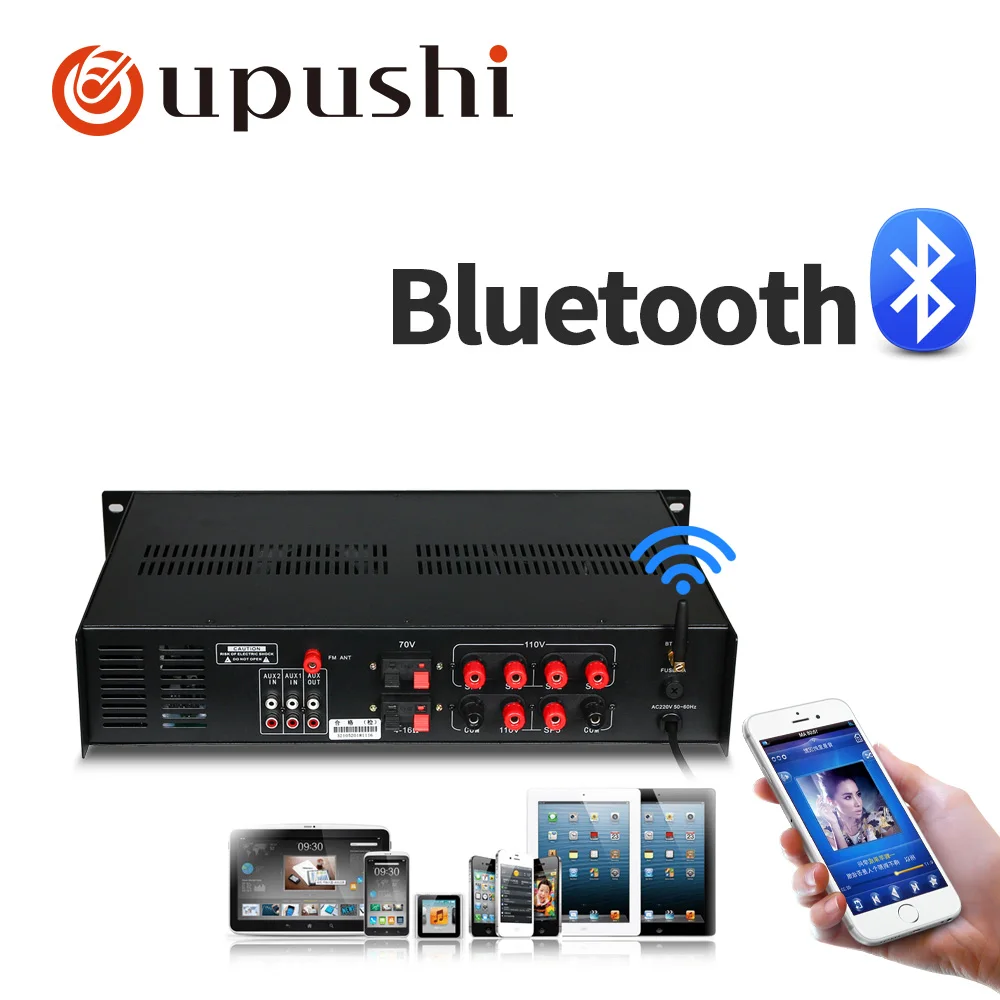 Oupushi bluetooth amplifier audio 120W 240W 360W USB SD card power amplifier 5 zone mixer digital stereo mplifier with speakers