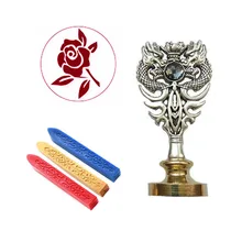 Подпись индивидуальная восковая печать комплект печатей лепесток цветка розы металлический Дракон ручка Винтаж Свадебные приглашения(Дракон Серебро