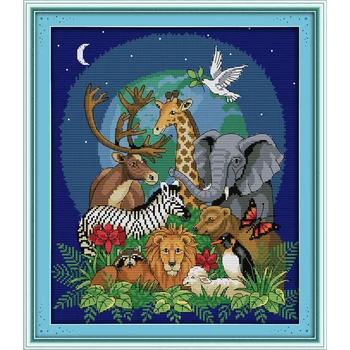 

Everlasting Love Animal World (2) Chinese Cross Stitch Kits Ecological Cotton Stamped 14 11CT DIY New Year Decorations For Home