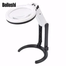 Beileshi Portable 10 LED Light Magnifier Magnifying Glass with Light Lens Table Desk-type Lamp Handheld Foldable Loupe 2x 5x
