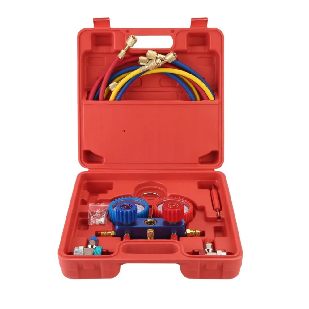 

Air Conditioning AC Diagnostic High Low Pressure Manifold Gauge Refrigerant Tool Set R-134A With Carry Box