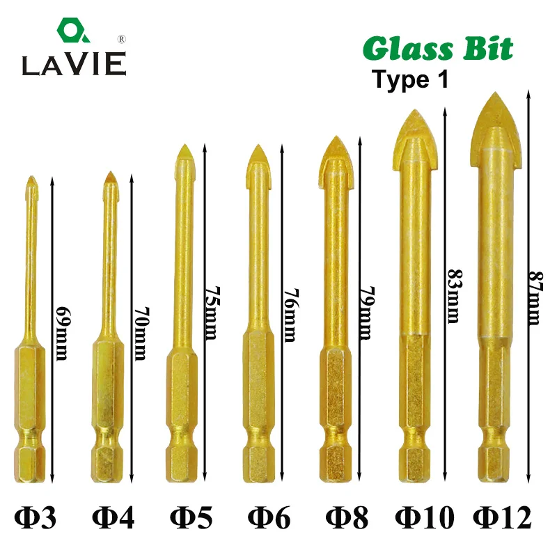 1 шт. 1/" шестигранное сверло для стекла, титана, керамики, набор сверл для бурения 3 4 5 6 8 10 12 мм, плитка, бетон, крестообразная плитка с плоским отверстием