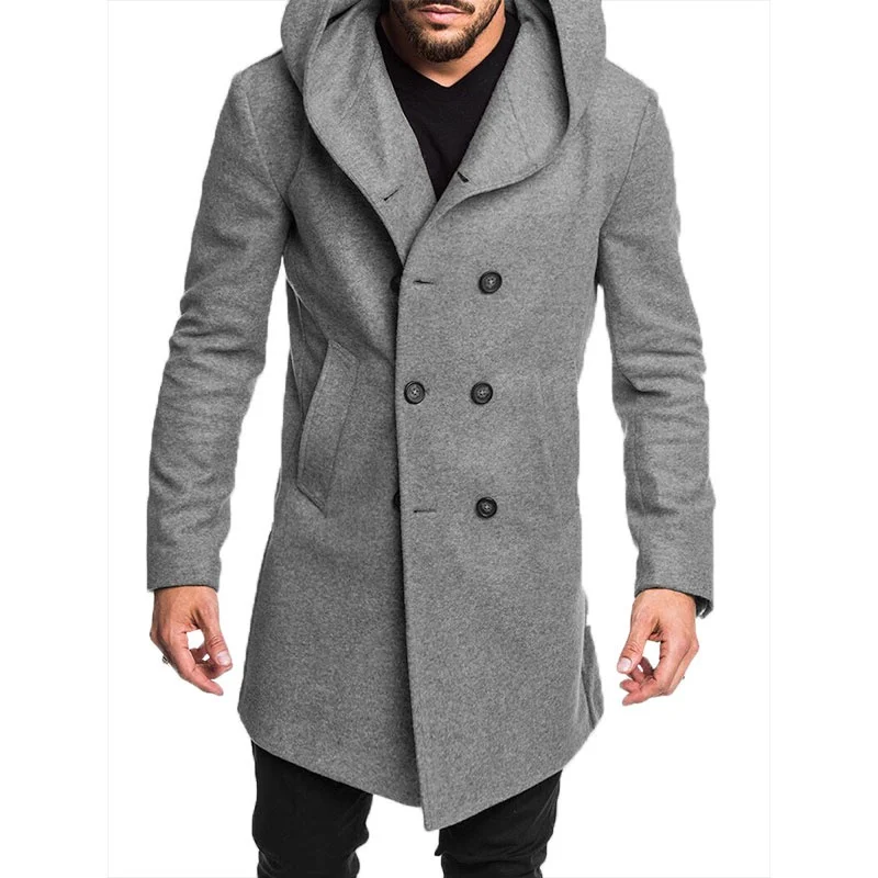 ZOGAA, Осень-зима, мужские пальто, длинный шерстяной Тренч,, модный бренд, Повседневный, на пуговицах, с карманами, с капюшоном, пальто, мужская верхняя одежда