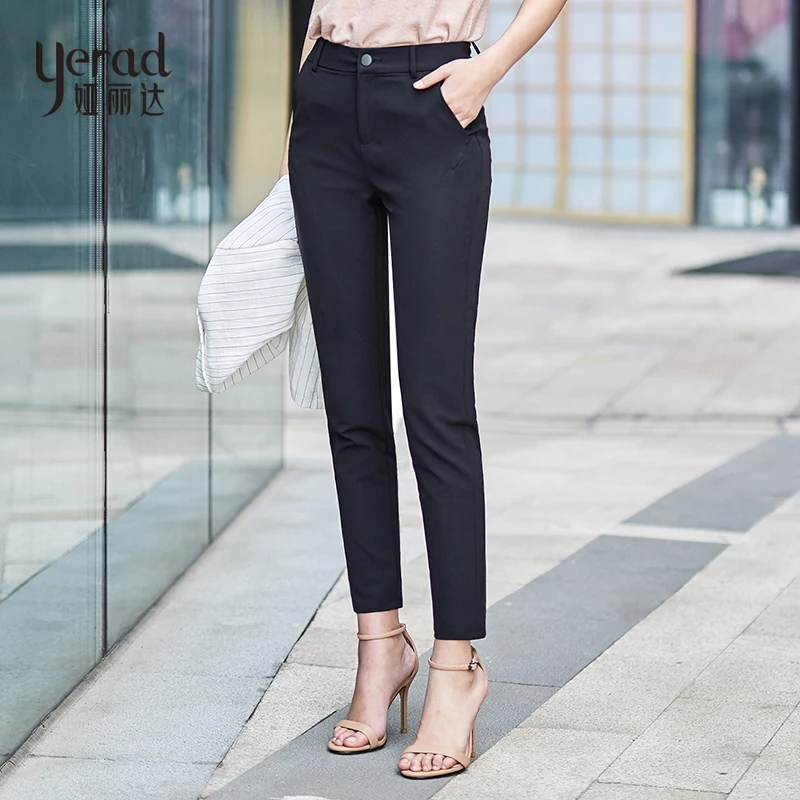 YERAD Women Mid Waist Summer Suit Pants Plus Size Stretchy Office Lady