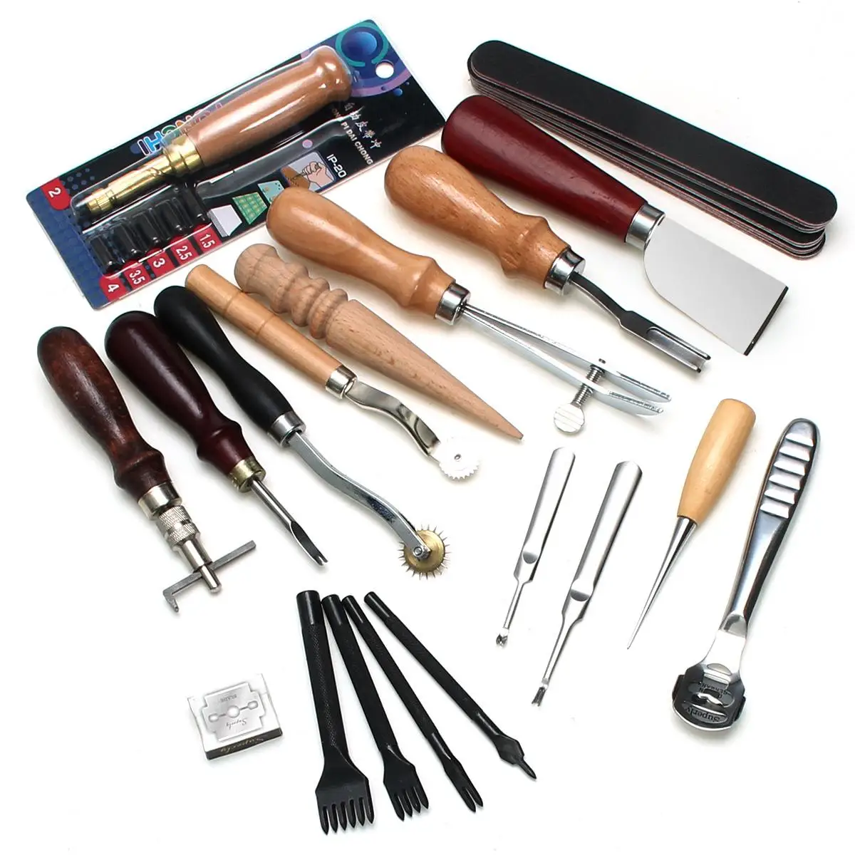 

18Pcs/set Leather Craft Punch Tools Kit Stitching Carving Working Sewing Hand Tool Saddle Groover Leathercraft Tools Set