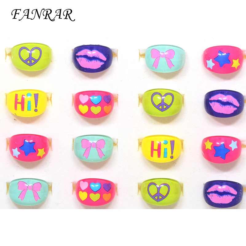 

Wholesale Jewelry Mix 50/100pcs Lovely Cartoon Bow tie heart Lips Ring for Girls Children Kids baby round star Rings Party Gift