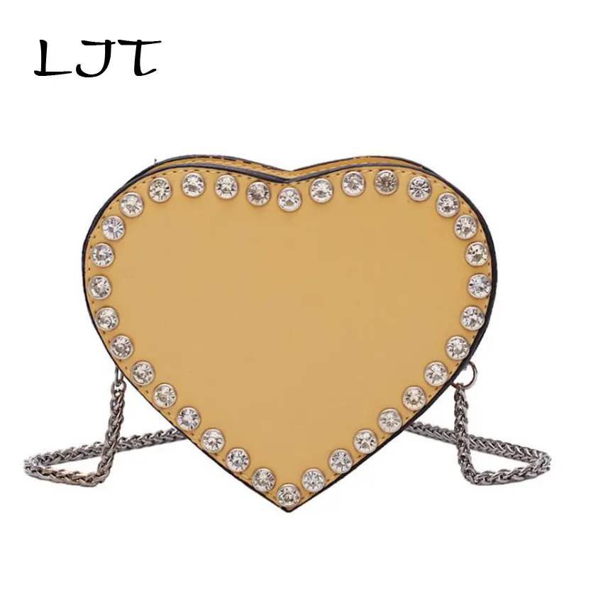 

LJT Brand Designer Woman 2019 New Fashion Messenger Chain Bag Beads Rhinestone Peach Heart Girl Evening Party Clutch Purse Handb