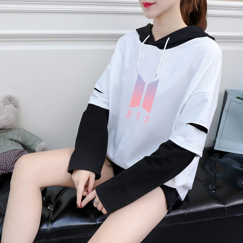 

BTS Bangtan Women Round High Neck Pullover Hoodie Sweatshirts Casual Printed Spring Hooded Love