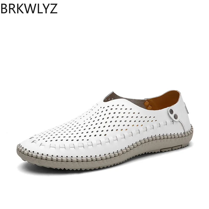 

BRKWLYZ New Summer Causal Shoes Men Loafers Genuine Leather Moccasins Men Driving Shoes High Quality Flats For Man size 38-46