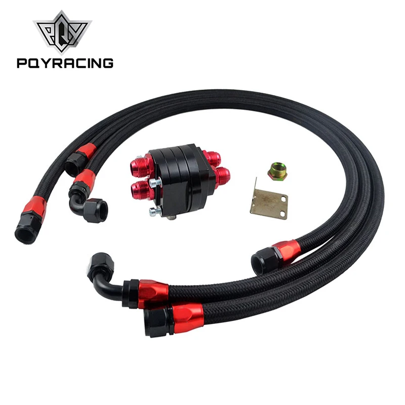Pqy Black Aluminum Oil Filter Cooler Relocation Kit + 3x Black