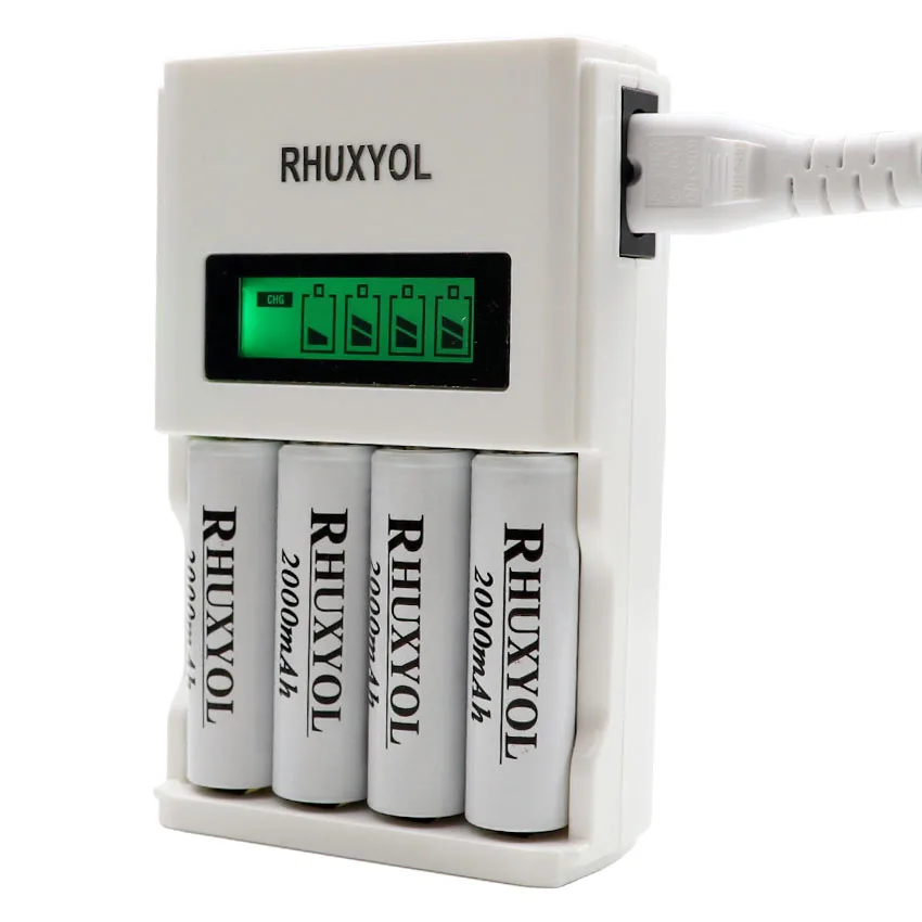 Зарядное устройство RHUXYOL с ЖК дисплеем 4 шт. 1 2 В AA 2000 мА · ч AAA 1000 ч|rechargeable battery|aaa