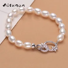 Aitunan Fresca Flor Pulsera de Perlas de Agua Dulce Naturales Pulseras de Plata 925 6-7 Mm Pequeña Pulsera de Perlas En Forma de Lágrima joyería