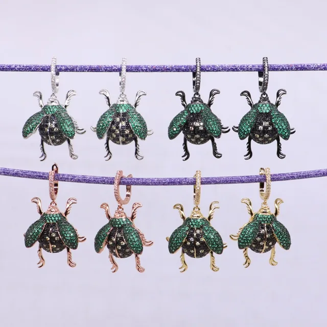 Fashion beetles earrings green wing Bugs earrings inset jewelry Micro