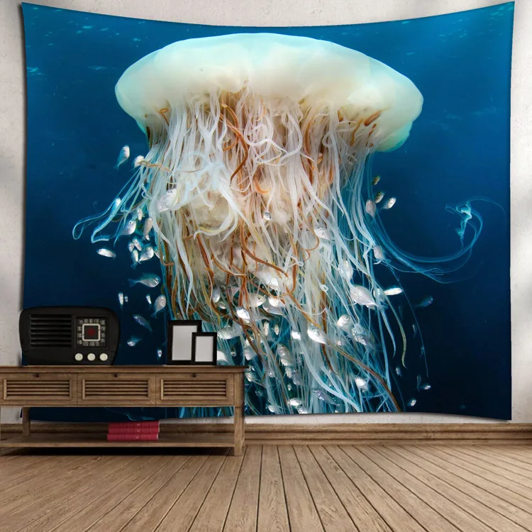 Tapestry 3D принт гобелен мультфильм Стиль морские животные подводный пейзаж настенные украшения одеяло корабль черепаха Медузы узор простыня - Цвет: Tapestry
