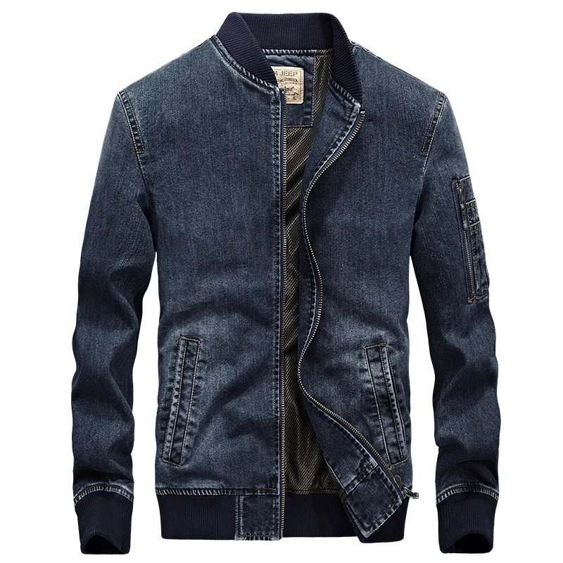 Брендовая мужская джинсовая куртка, осенняя Повседневная джинсовая куртка со стоячим воротником и буквенным принтом, пальто для мужчин, верхняя одежда для мужчин размера плюс 4XL BF66007A - Цвет: Синий