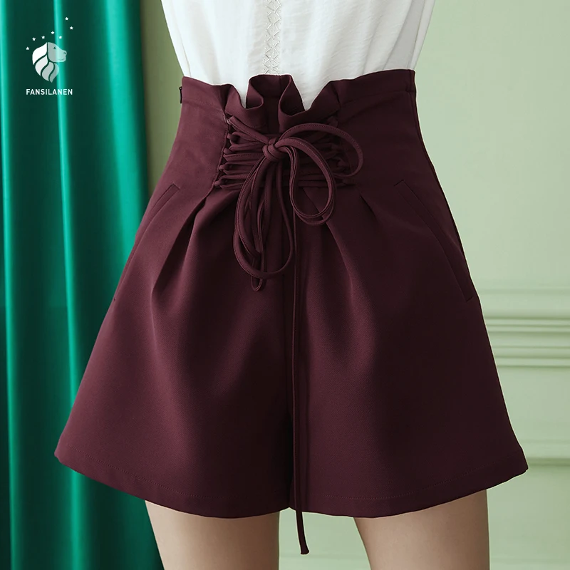 FANSILANEN 2017 New Arrival Fashion Solid Summer/Spring Vintage Casual Novelty Solid Women Chinese Style Shorts Z71363