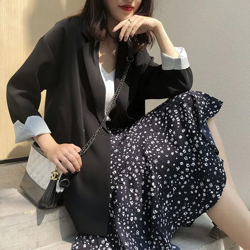 

fashion Single button black blazer women Notched basic feminina top clothing female long sleeve casual Office ladies blazer 2019
