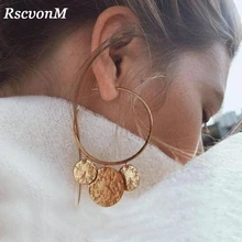 Геометрическое длинное кольцо с кисточкой Серьги Панк Монета золотого цвета круглые большие серьги-кольца брендовые ювелирные изделия Необычные серьги в стиле хип-хоп для женщин
