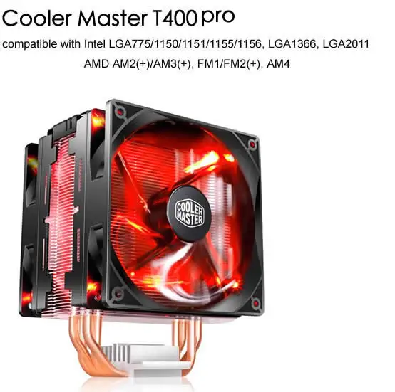 Cooler Master T400 T400i 12 см 4-контактный вентилятор для охлаждения процессора 4 медные тепловые трубки радиатор для процессора Intel 775 115X1366 2011 CPU AM4 - Цвет лезвия: T400pro Red