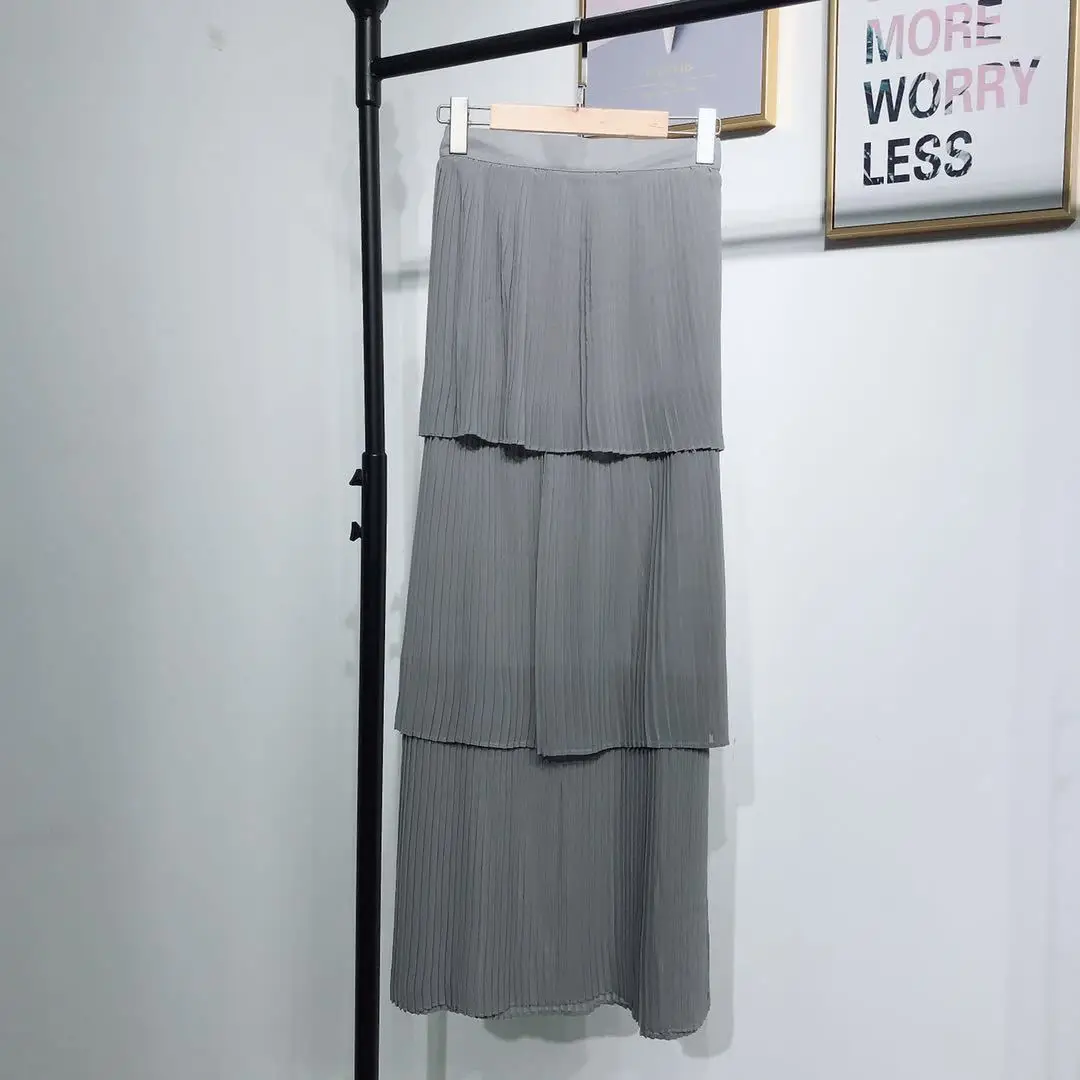 Новая гофрированная Макси-юбка с высокой талией, тянущиеся шифоновые мусульманские полуплатья, мусульманская одежда для Дубай, мусульманские женщины, платье выше размера