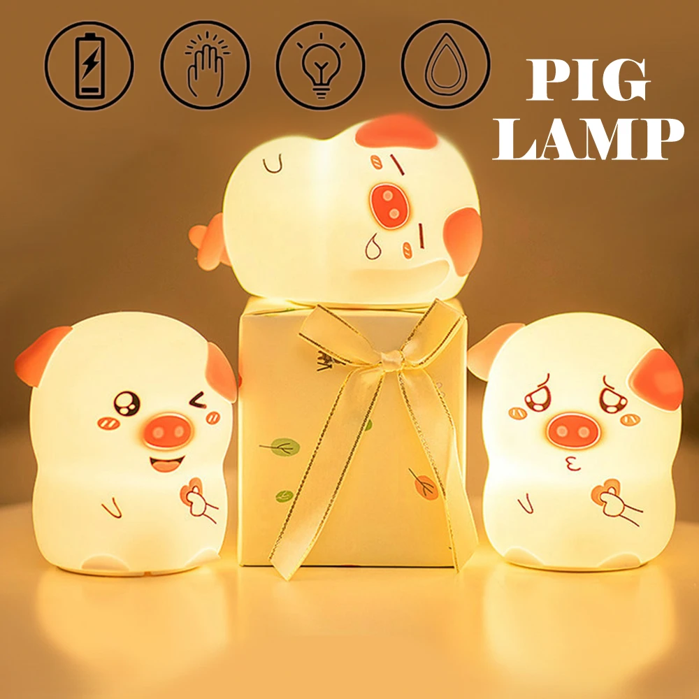 

LED Pig Pet Sleep Lamp USB Rechargeable Atmosphere Colors Changing Silicone ABS Motion Remote Novelty Night Light Holiday Gift